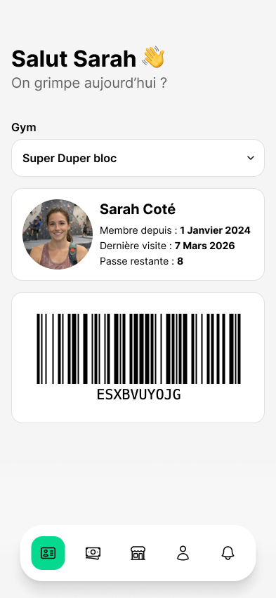 Capture d'écran de l'application membre